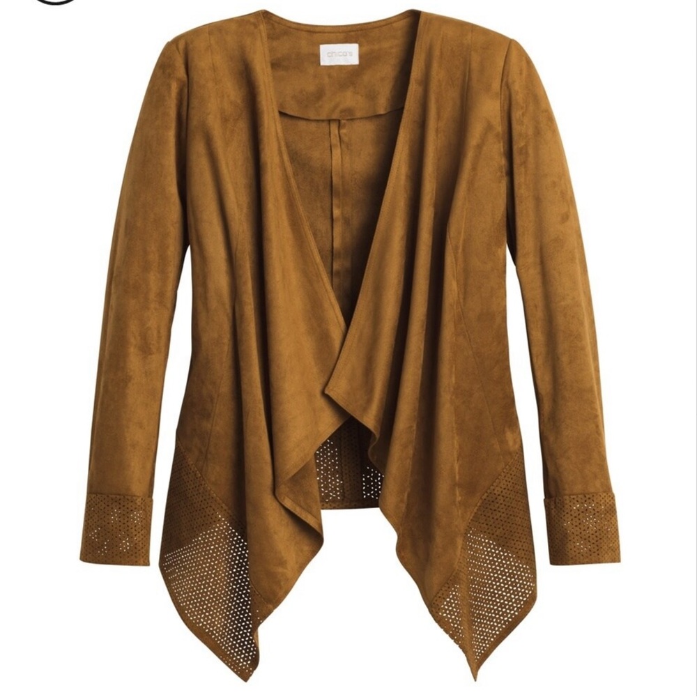 - ❤️❤️CHICO’S Faux-Suede Perforated Drape Jacket ❤️❤️Chico’s size 1